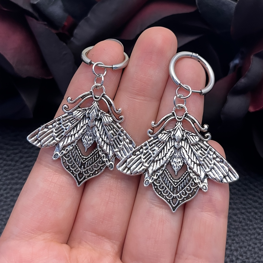 Unisex Dark Gothic Style Crescent Silkworm Moth Pendant Earrings